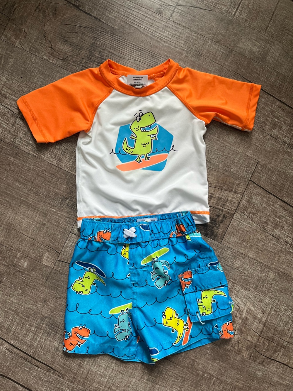 Kids Orange & Blue Dino Rash Guard Swim Set